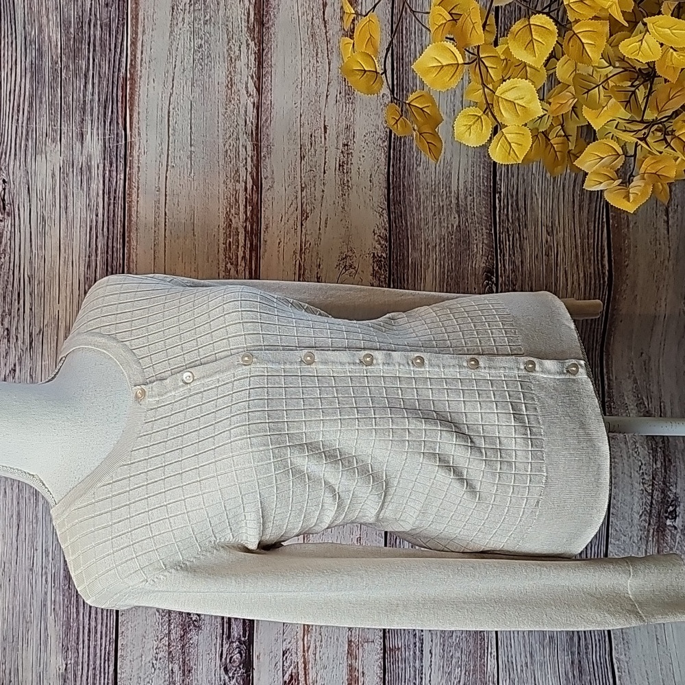 CHARTER CLUB TAN PATTERNED LONG SLEEVE BUTTON-UP  SWEATER